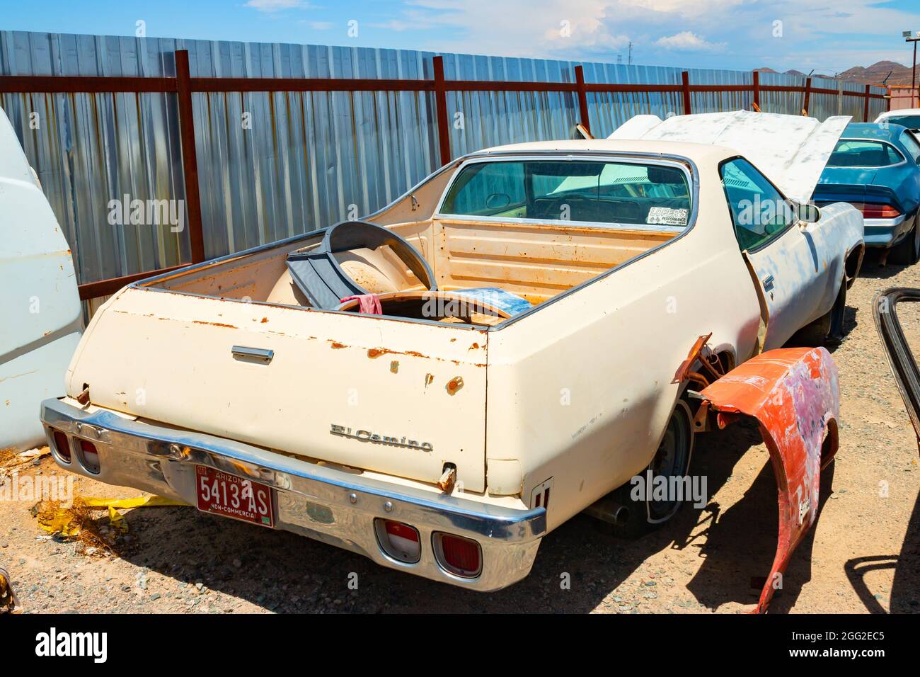 classic 1960s vintage American El camino car in Arizona junkyard Stock