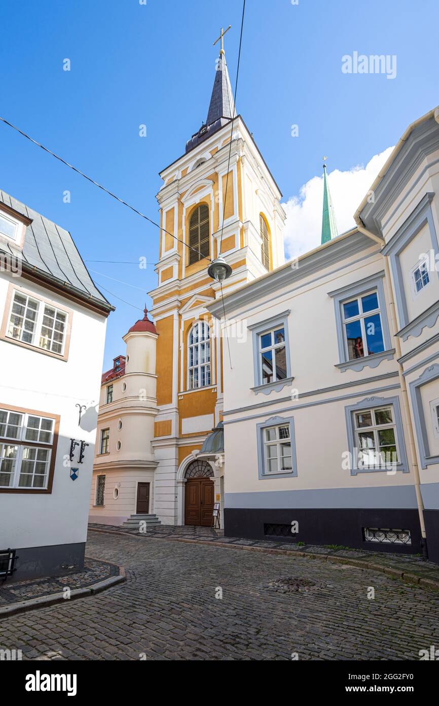 Riga, Latvia. 22 August 2021.  exterior view of the St. Mary Magdalene Church in the city center Stock Photo