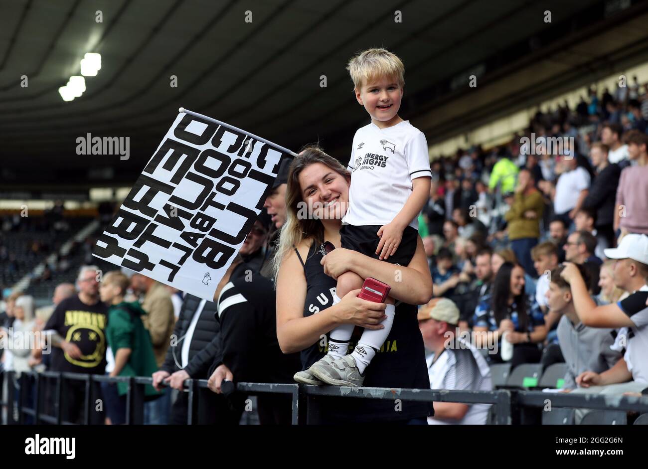 Derby County fans in the stands during the Sky Bet Championship match at  Pride Park Stadium, Derby. Picture date: Saturday August 28, 2021 Stock  Photo - Alamy