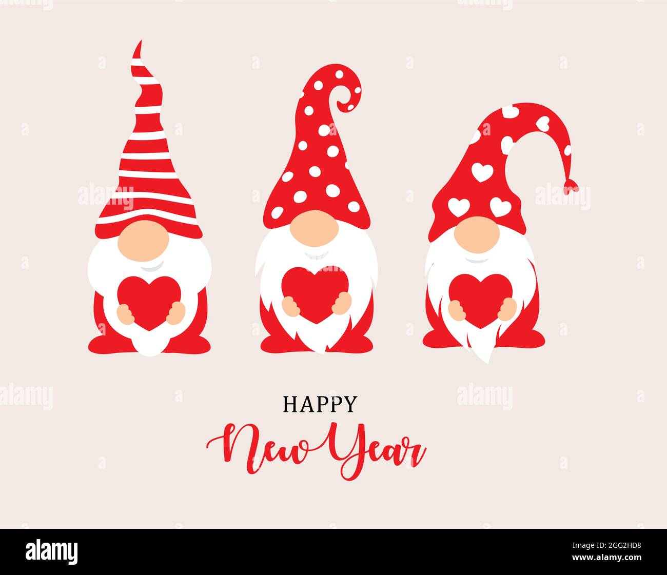 Happy New Year 2022 Characters Design. Garden Gnomes And Red Heart In Hand, Christmass Characters For Decoration Of Xmas Holidays, New Year Banner Stock Vector Image & Art - Alamy