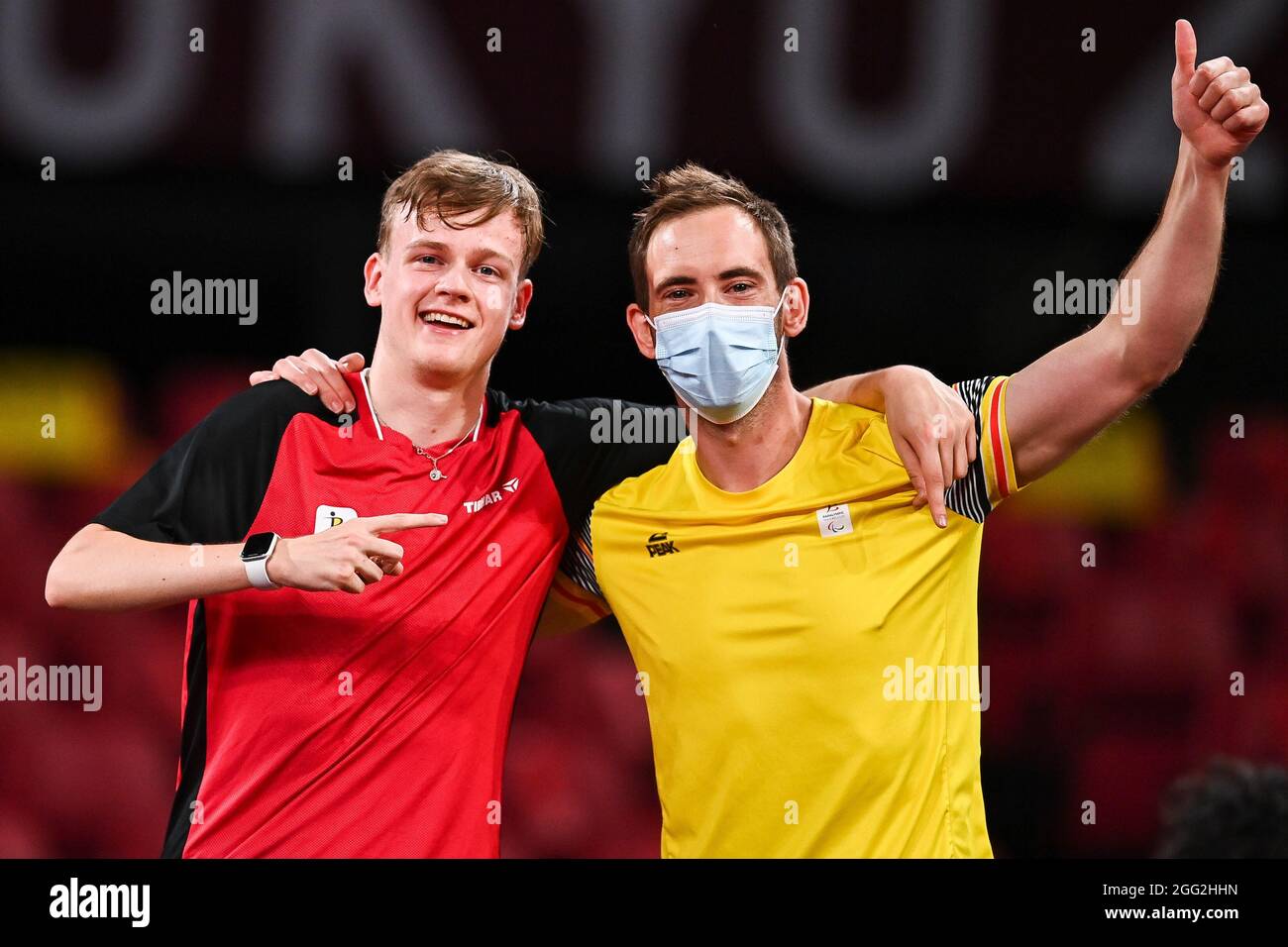Belgian table tennis player Laurens Devos and Carlo Agnello celebrates ...
