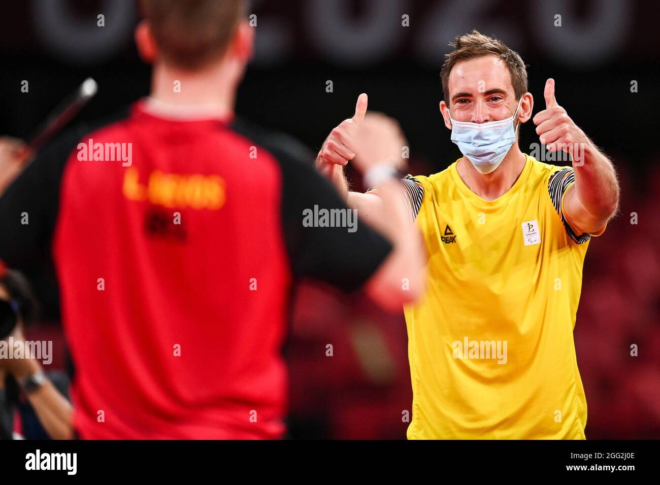 Belgian table tennis player Laurens Devos and Carlo Agnello celebrate ...
