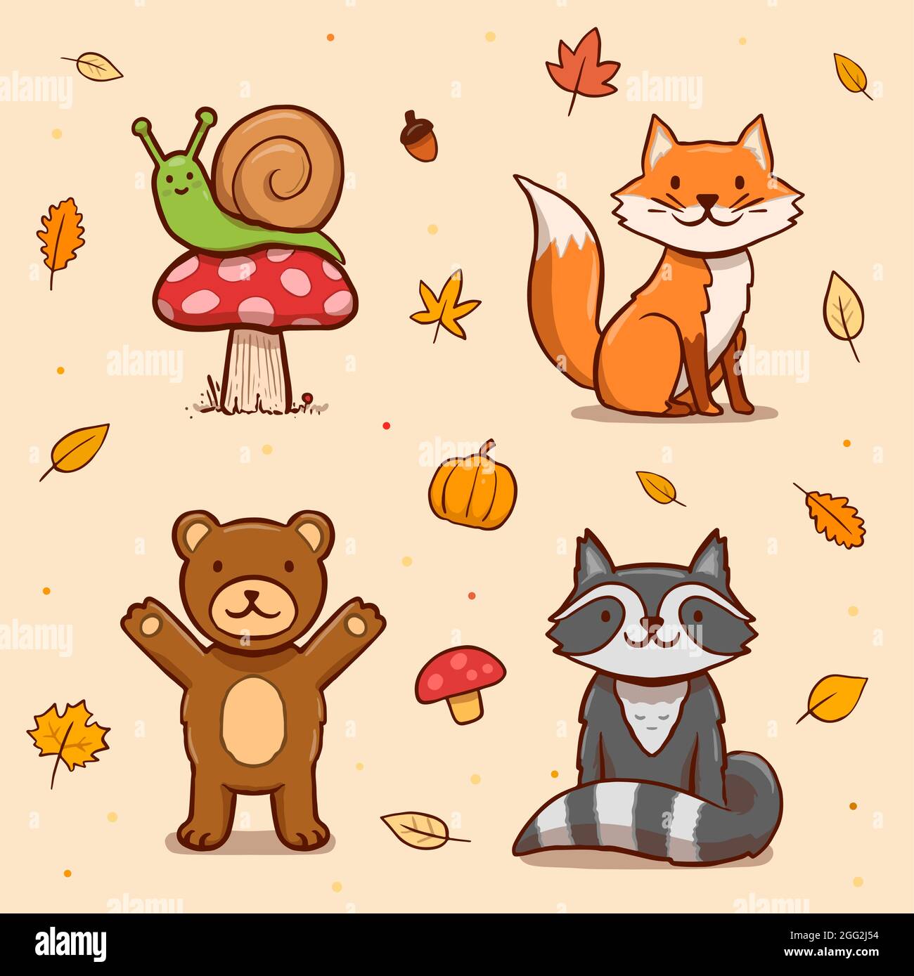 Hand Drawn Autumn Animals Set Vector Illustration Stock Vector Image 