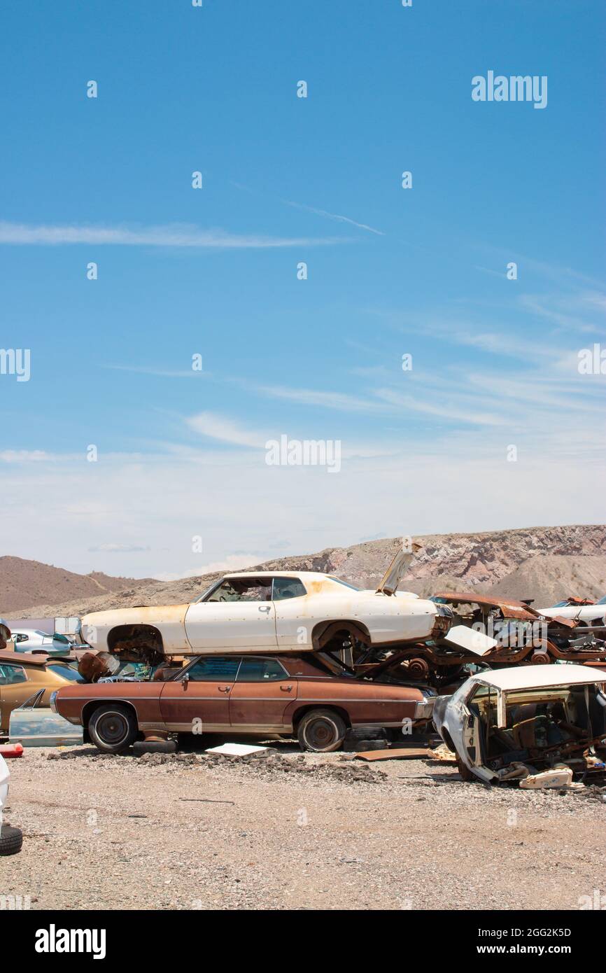 classic 1960s vintage American cars in Arizona junkyard Stock Photo - Alamy