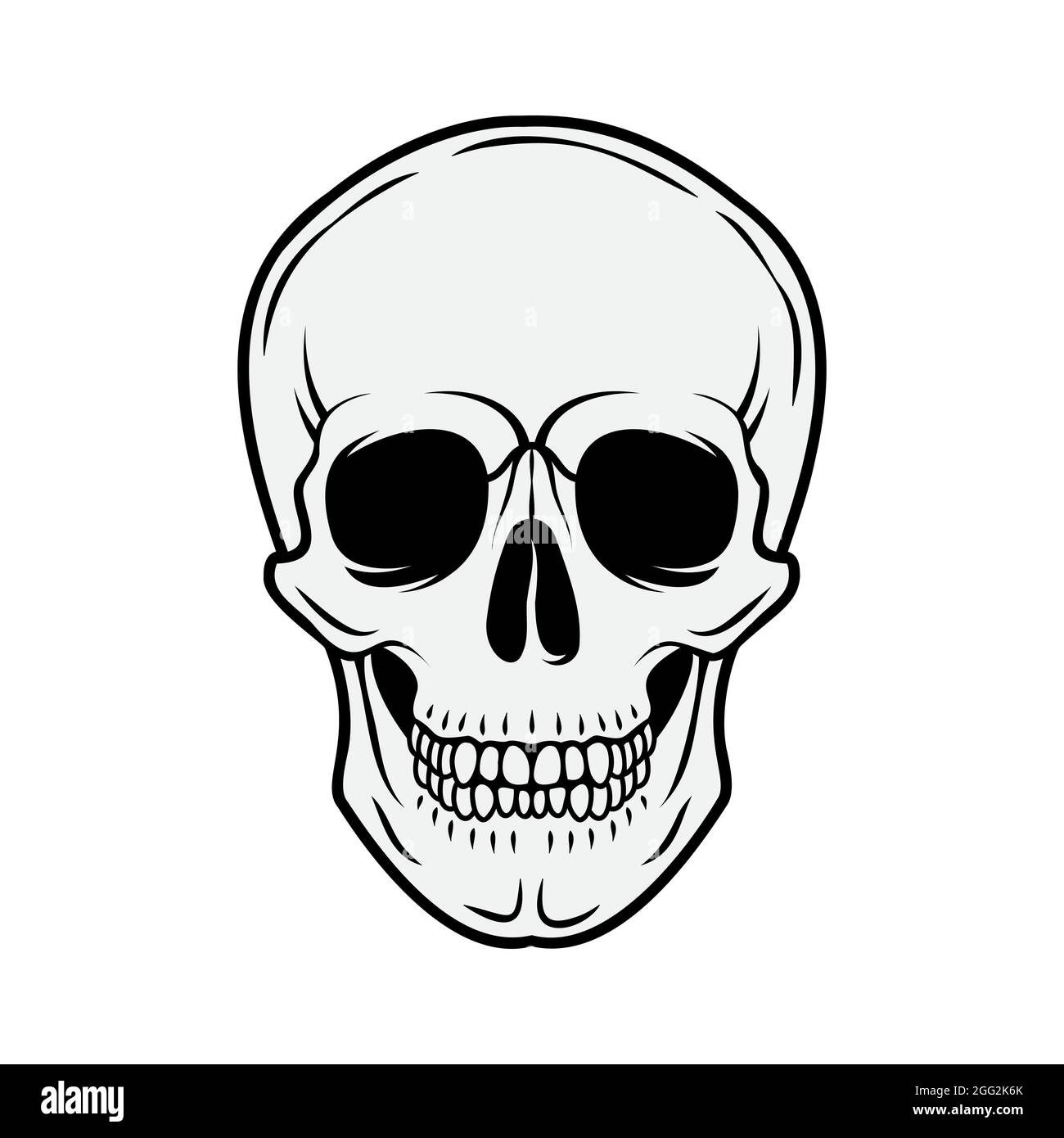 Human skull. Front view. Vector black and white hand drawn illustration isolated on white background. Stock Vector