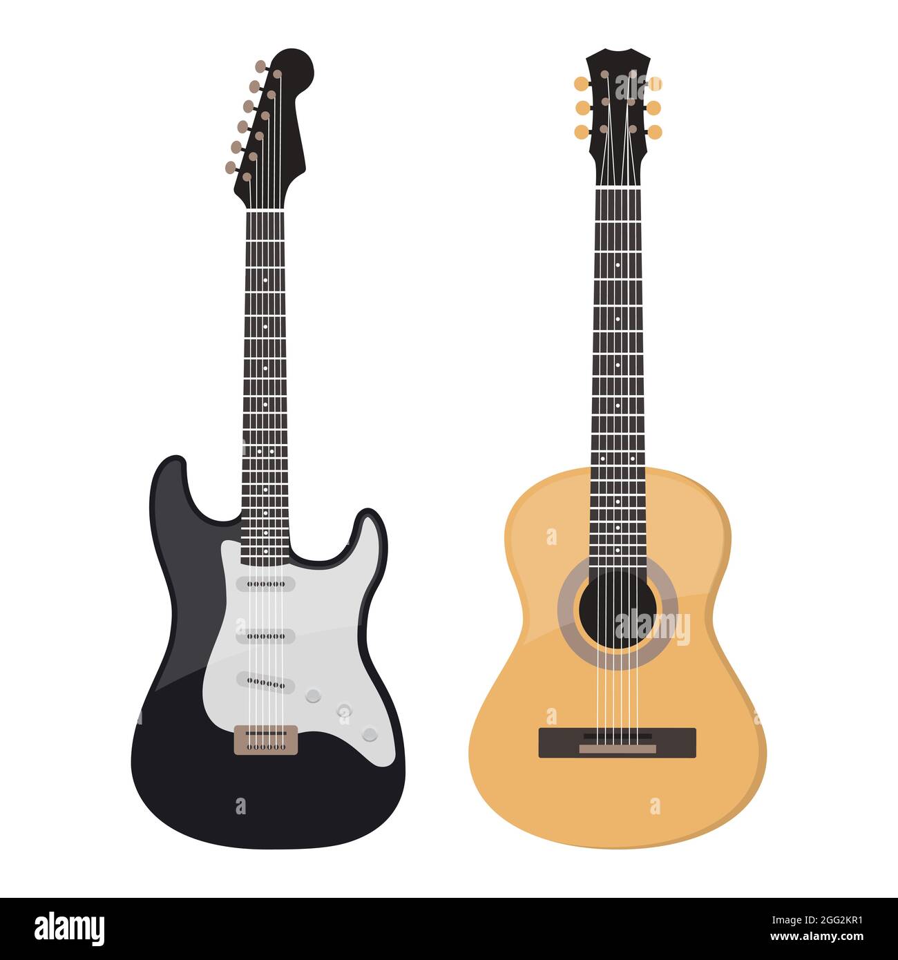 Acoustic and electric guitar, vector isolated on white . Stock Vector