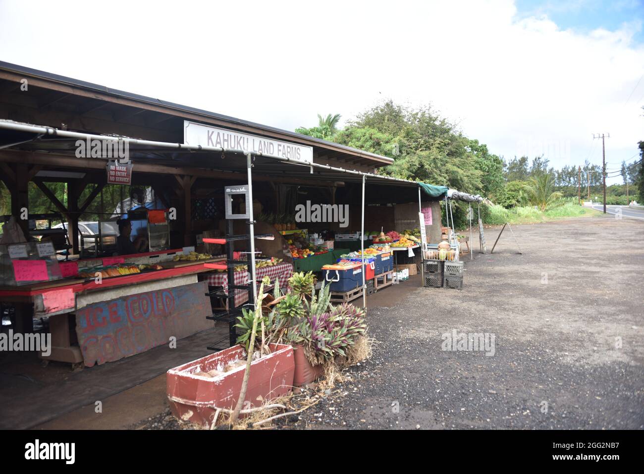 Oahu, HI. U.S.A. 6/4/2021. Kahuku Land Farms, Rick’s Brand and Aunty’s