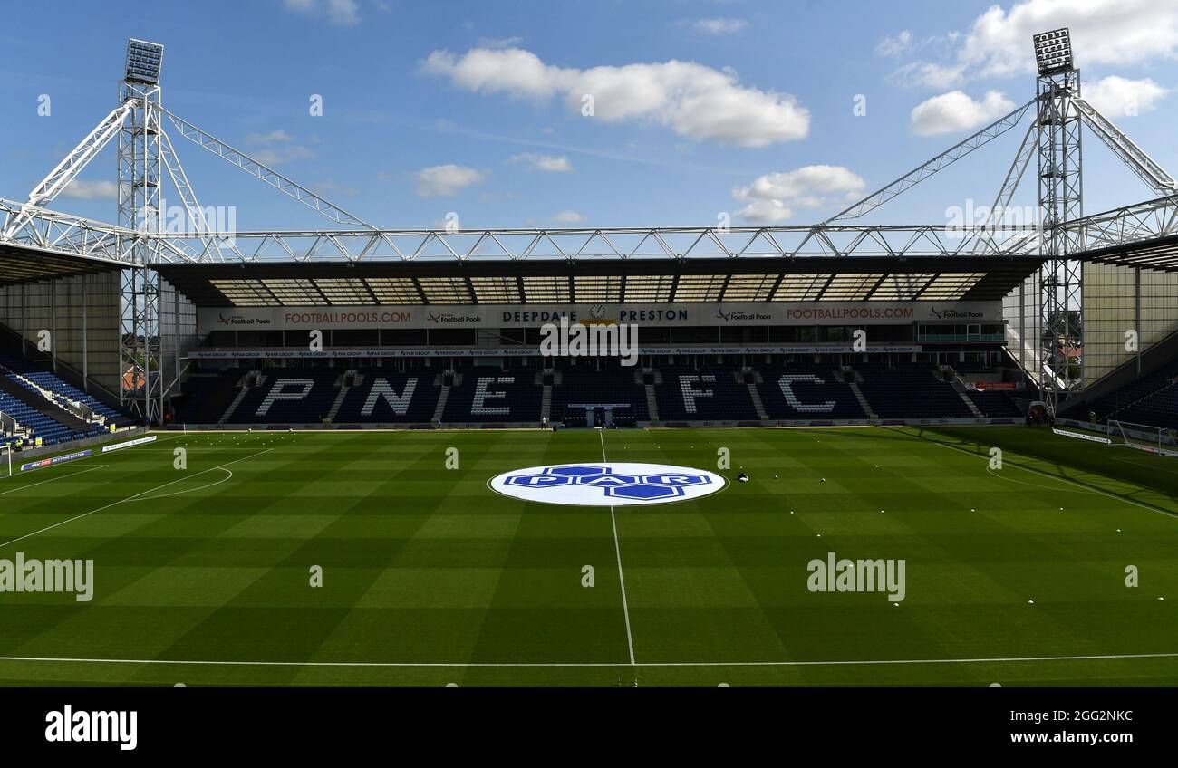 General view of Deepdale Stadium prior to kick-off during the Sky Bet Championship match at the Deepdale Stadium, Preston. Picture date: Saturday August 28, 2021. Stock Photo
