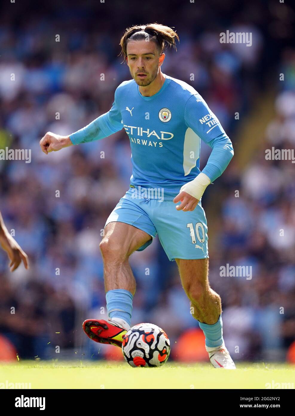 Manchester City's Jack Grealish during the Premier League match at the Etihad Stadium, Manchester. Picture date: Saturday August 28, 2021. Stock Photo