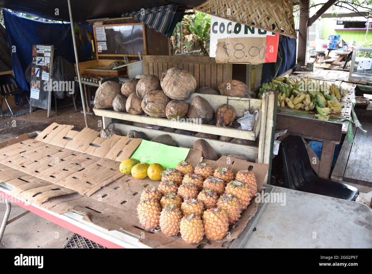 Oahu, HI. U.S.A. 6/4/2021. Kahuku Land Farms, Rick’s Brand and Aunty’s