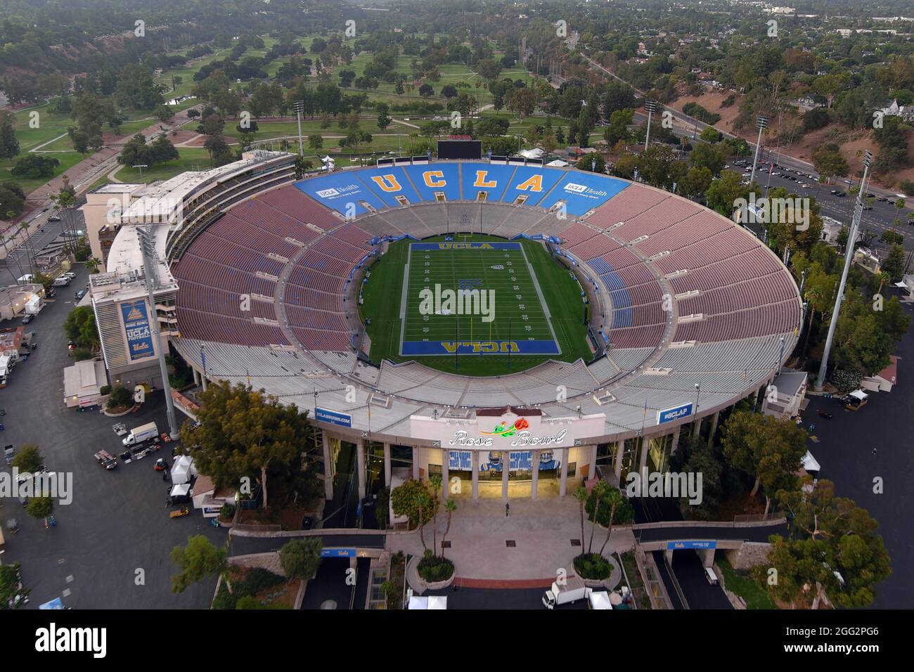 An aerial view of the Rose Bowl, Friday, Aug. 27, 2021, in Pasadena ...