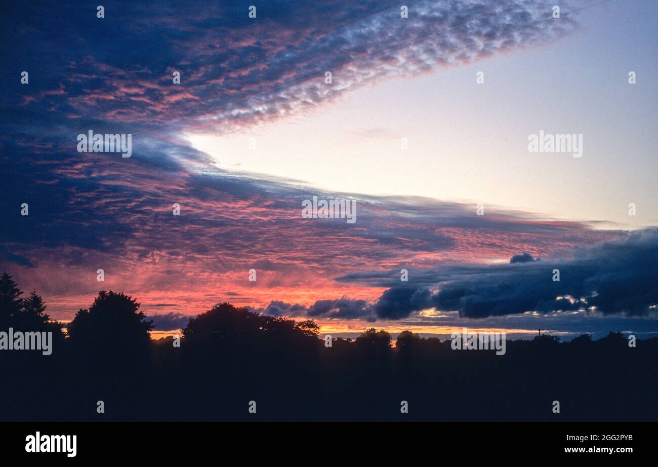 A flaming sky on a summer's evening at the village of Aughrim, County