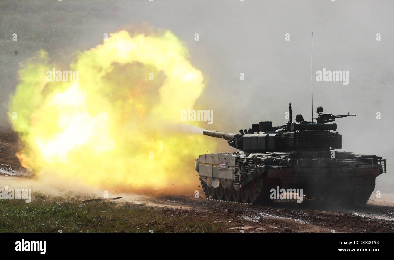 Moscow Region Russia 28th Aug 21 A T 72b3m Tank Takes Part In A Dynamic Display Of Military Equipment As Part Of The 21 International Army Games At Alabino Shooting Range Credit Sergei