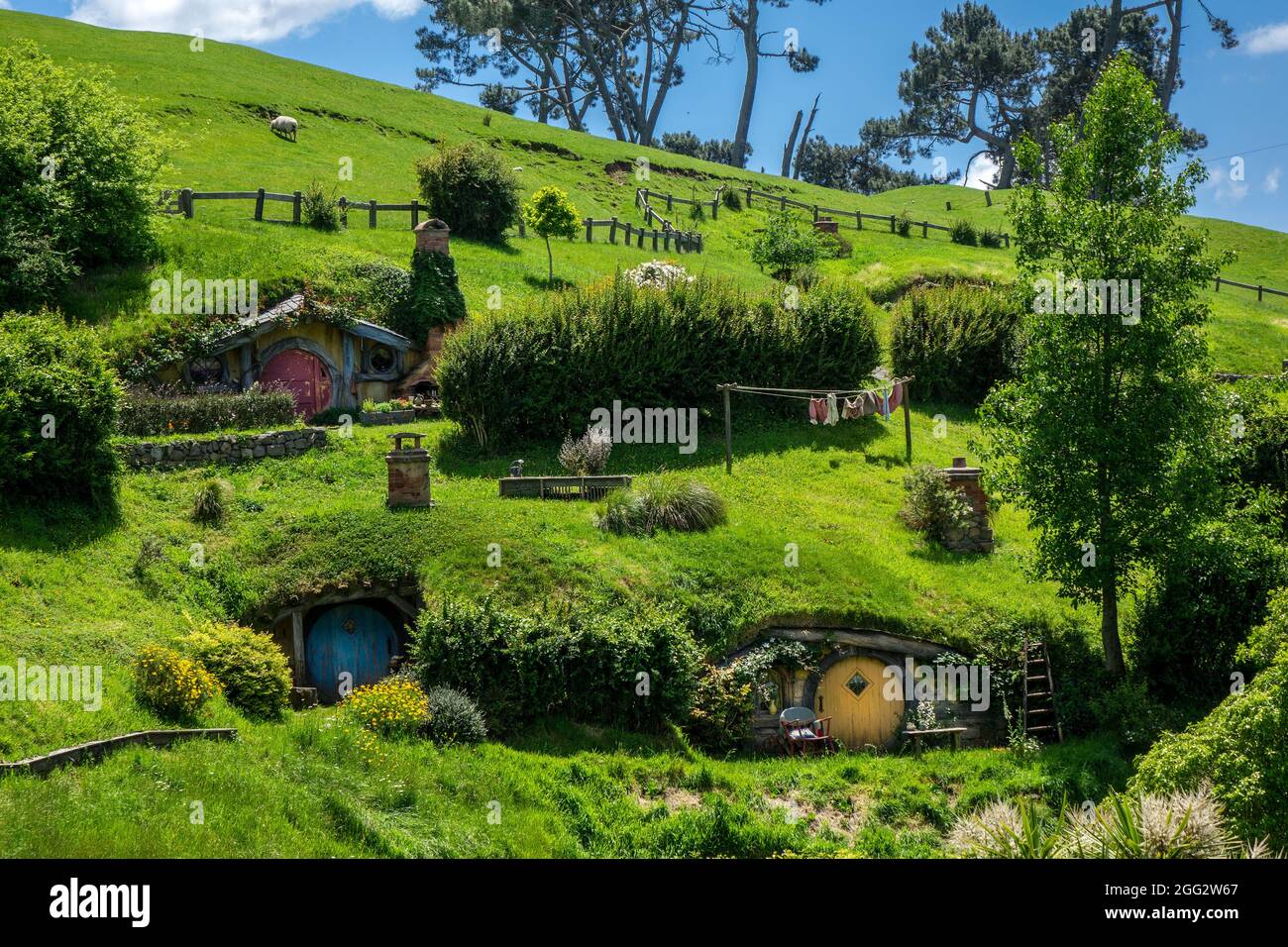 Hobbit Holes Homes On The Hobbiton Movie Set For The Lord Of The Rings Movie Trilogy In Matamata New Zealand A Popular Tourist Attraction Stock Photo
