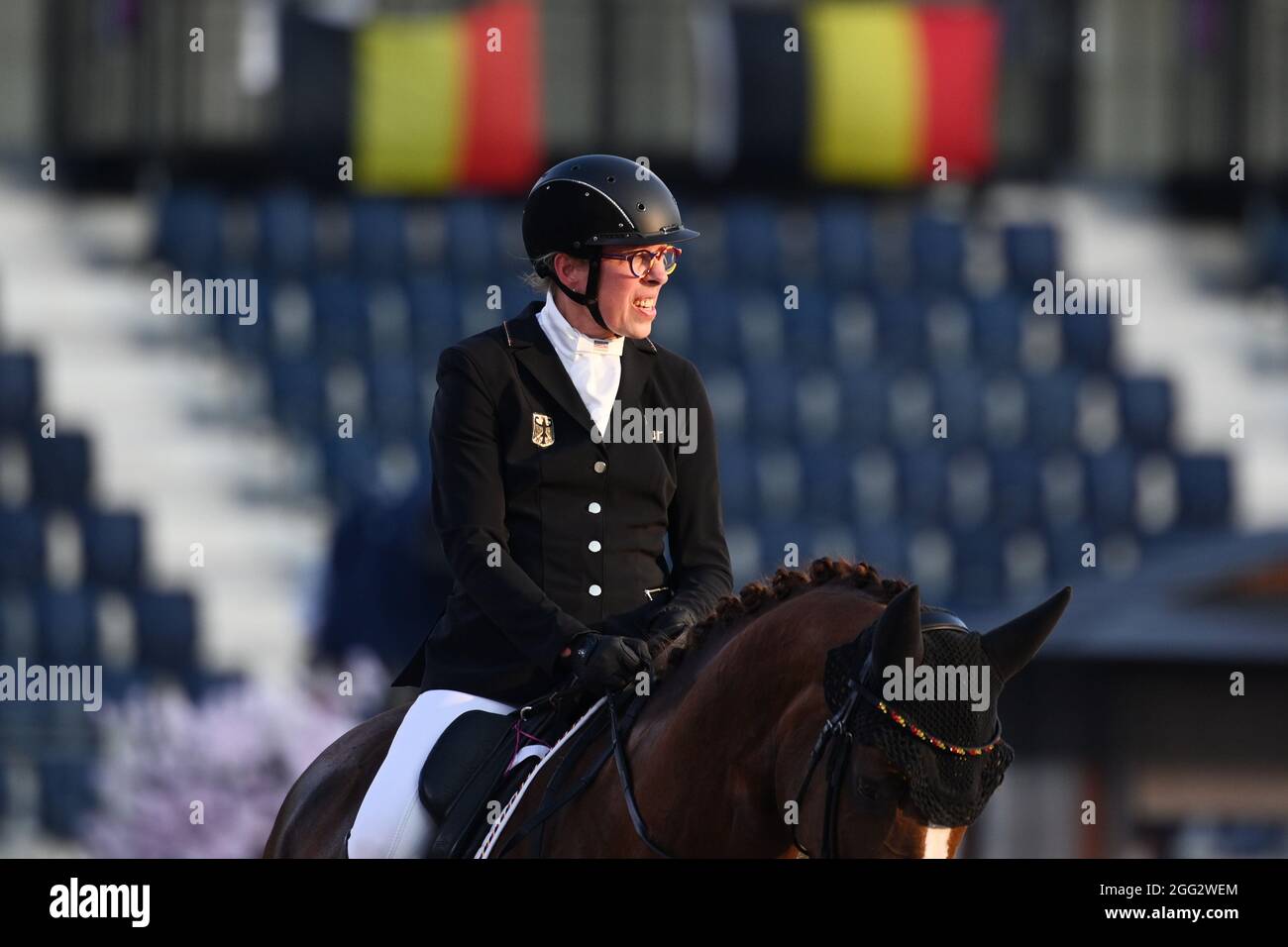 Tokyo, Japan. Credit: MTAUSO. 28th Aug, 2021. DRESING Heidemarie (GER) Equestrian : Dressage Team Test to Music Grade II during the Tokyo 2020 Paralympic Games at the Equestrian Park (Baji Koen) in Tokyo, Japan. Credit: MTAUSO .K/AFLO SPORT/Alamy Live News Stock Photo