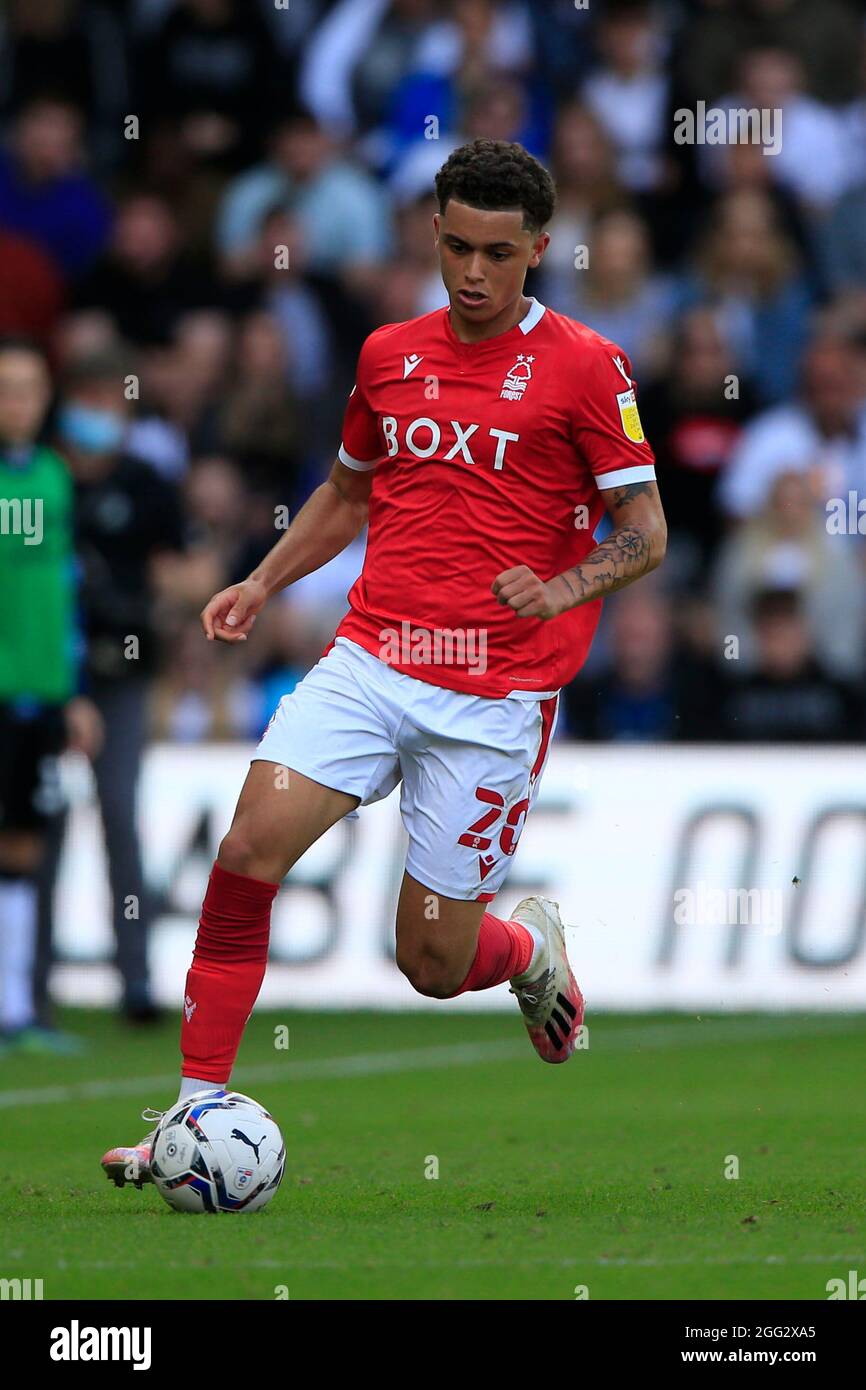 Brennan Johnson #20 of Nottingham Forest controls the ball Stock Photo