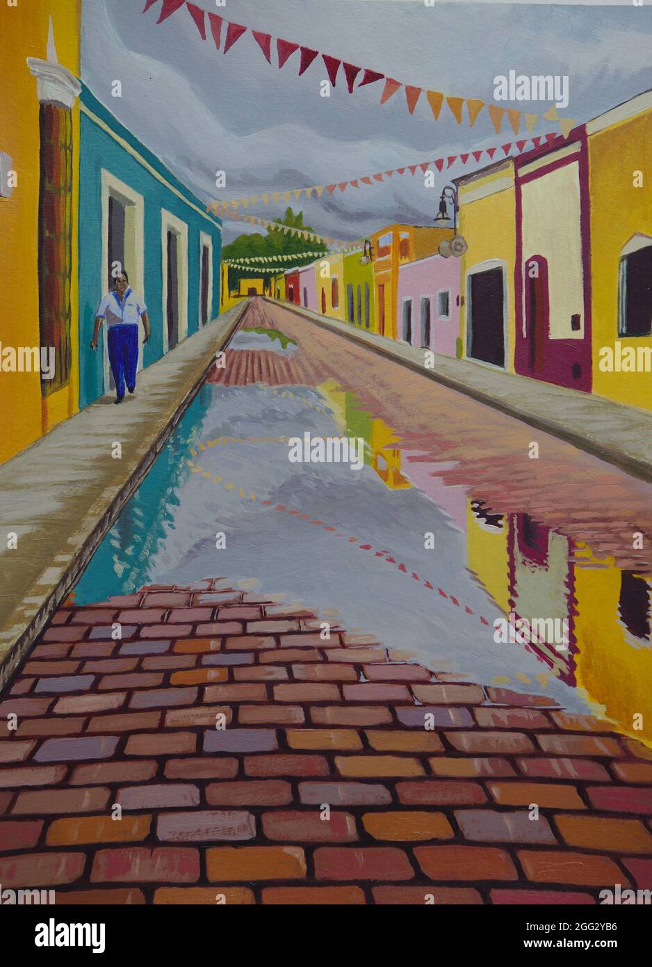 portrait painting of mexican street in merida Stock Photo