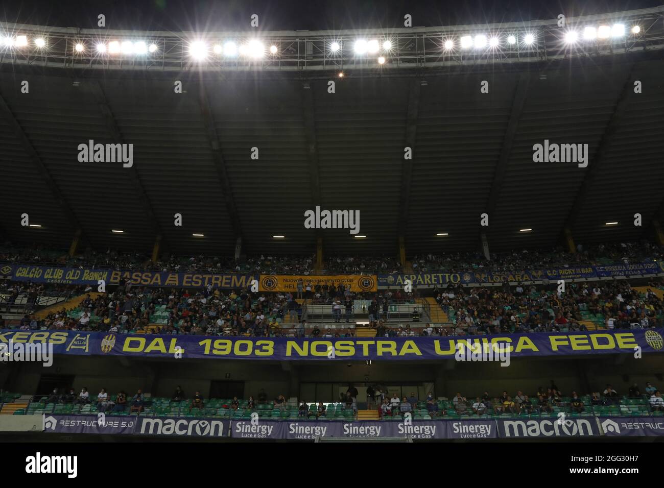 Verona, Italy, 27th August 2021. Hellas Verona fans during the Serie A match at Stadio Marcantonio Bentegodi, Verona. Picture credit should read: Jonathan Moscrop / Sportimage Stock Photo