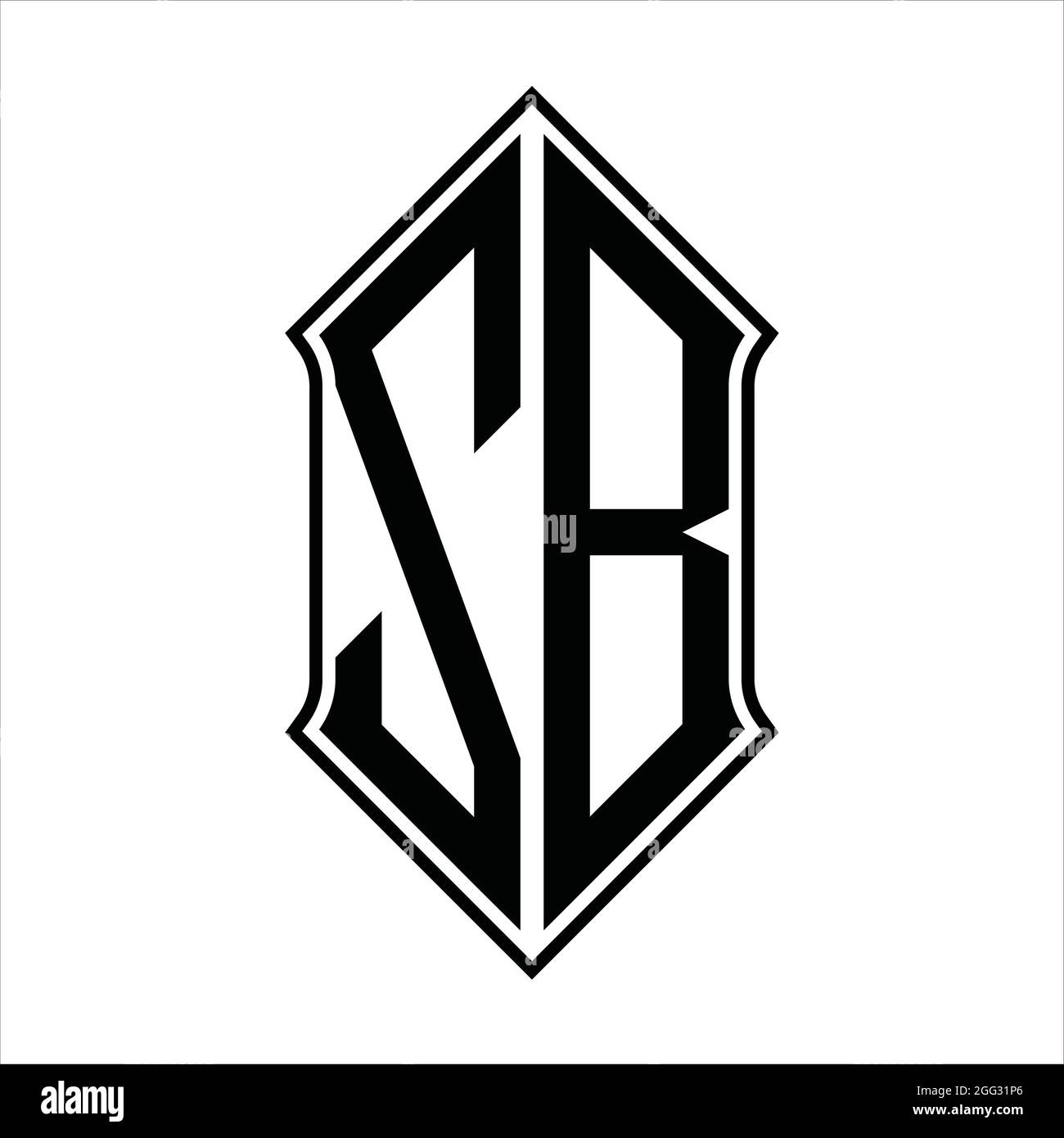 ZB Logo monogram with shieldshape and black outline design template ...