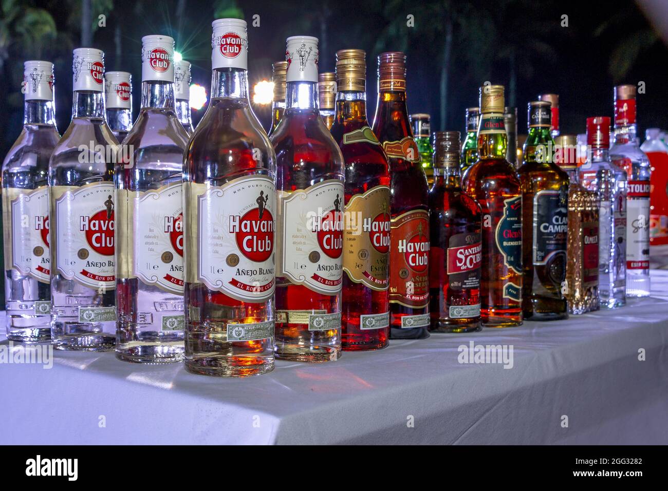 VARADERO, CUBA - Nov 26, 2018: A closeup shot of bottles of Havana Club rum  for hotel clients in Varadero, Cuba Stock Photo - Alamy