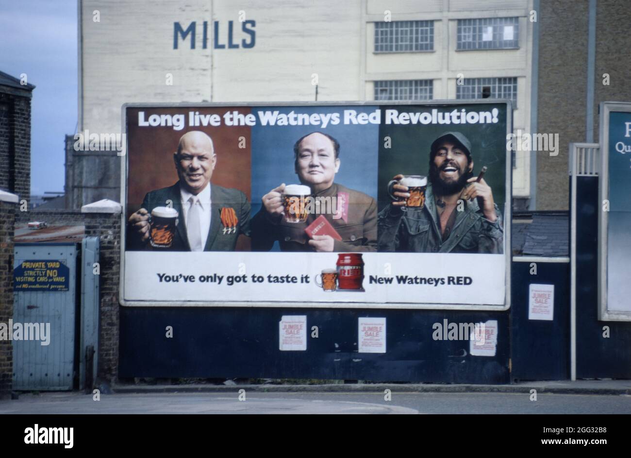 Billboard,Advertising of Red Revolution beer, London, England, 1971