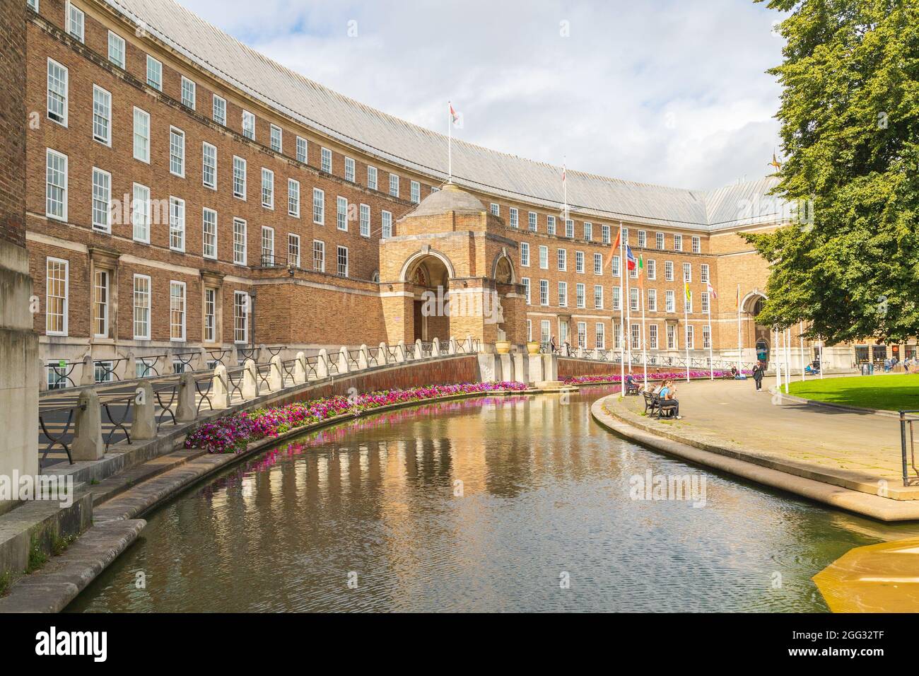 BRISTOL, UK - 19TH AUG 2021: The outside of Bristol City Hall during the day from near College Green. People can be seen. Stock Photo