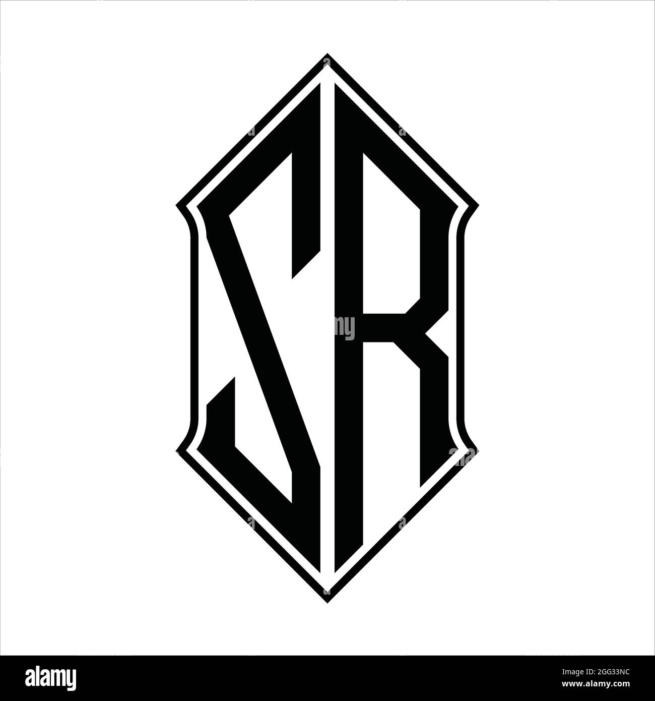 ZR Logo monogram with shieldshape and black outline design template ...