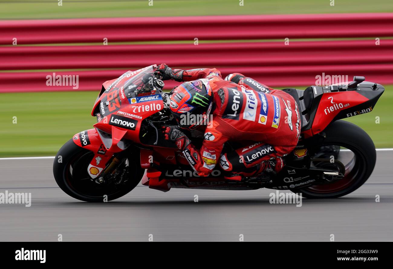 Ducati Lenovo Francesco Bagnaia during the Monster Energy British Grand Prix MotoGP qualifying day at Silverstone Towcester. Picture date Saturday August 28 2021 Stock Photo Alamy