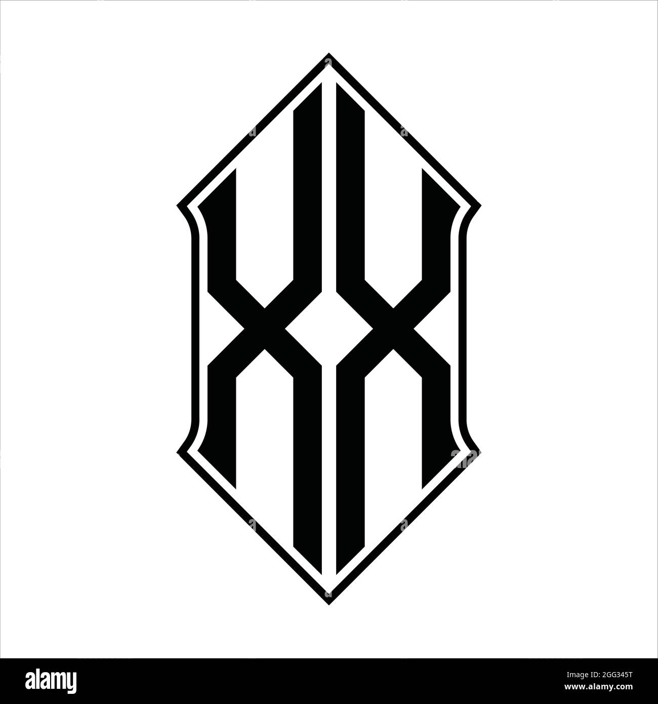 XX Logo monogram with shieldshape and black outline design template
