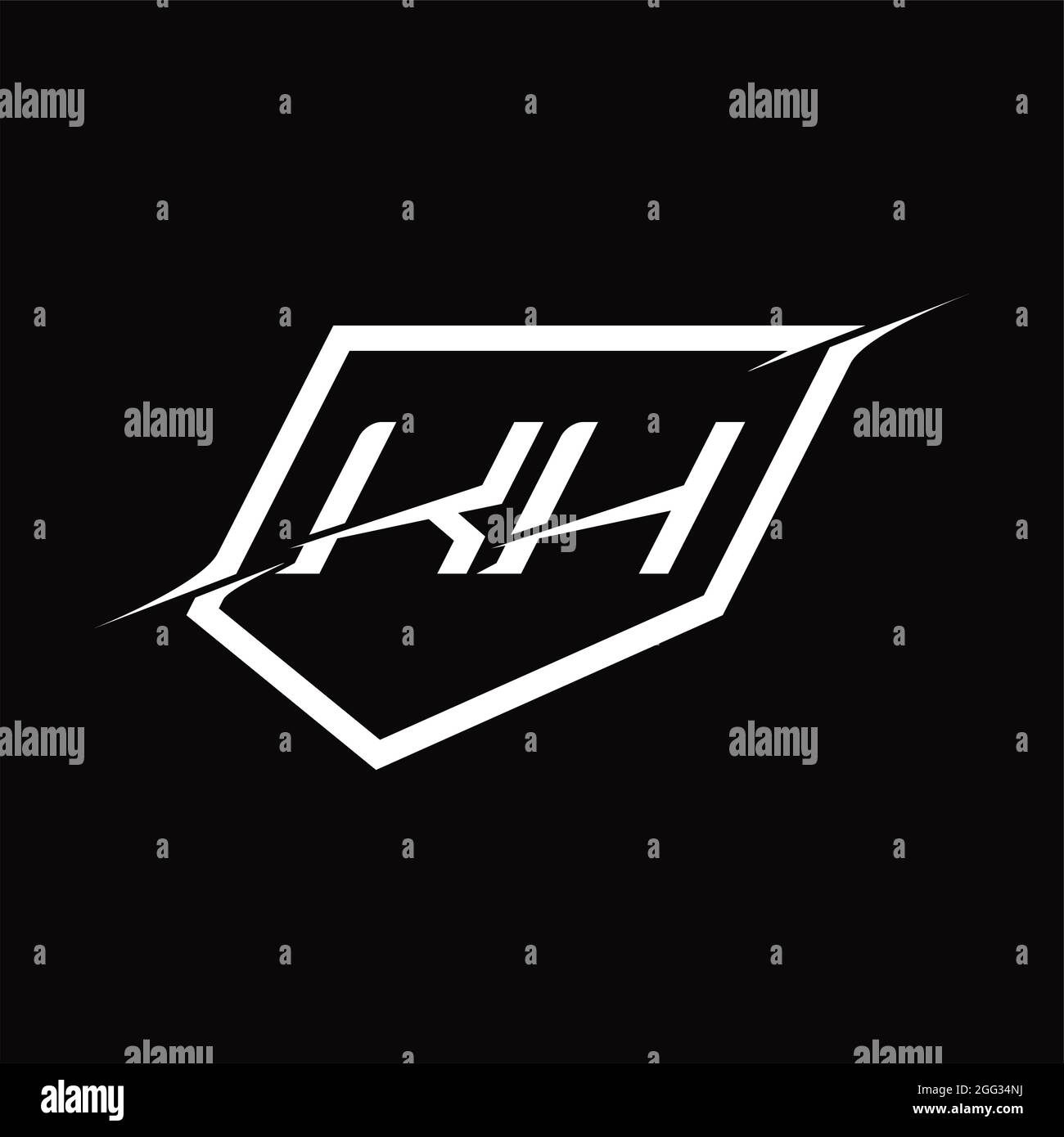 KH Logo monogram letter with shield and slice style blackground design ...