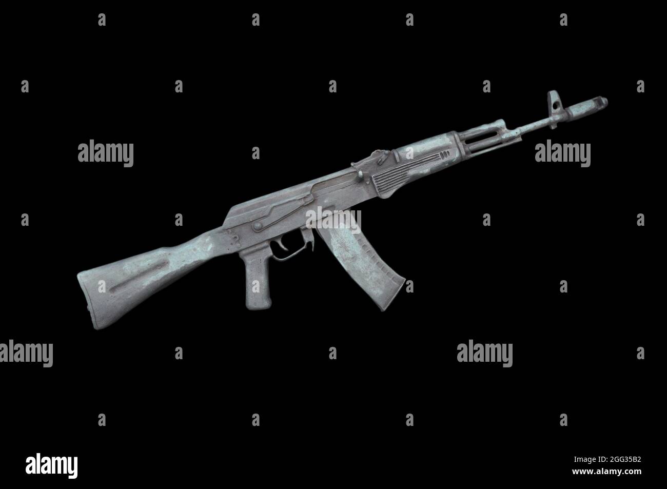 AKM. Kalashnikov barillef assault rifle isolated on black background. Stock Photo