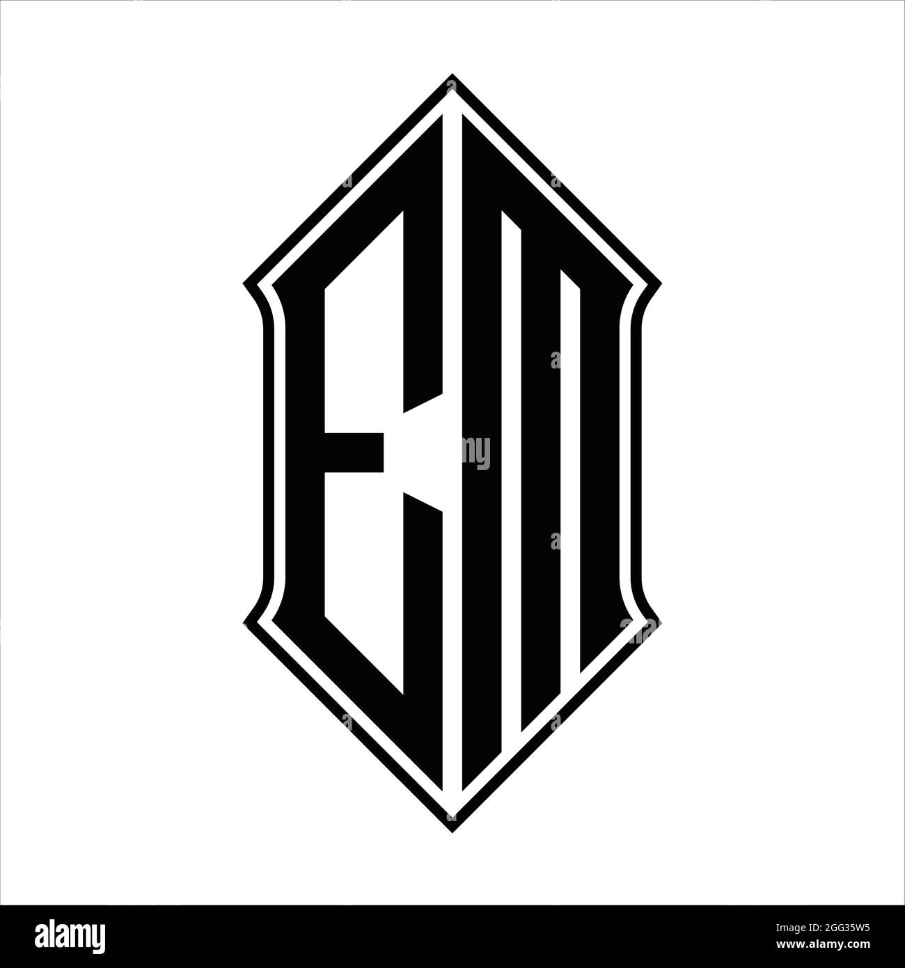 EM Logo monogram with shieldshape and black outline design template vector icon abstract Stock Vector