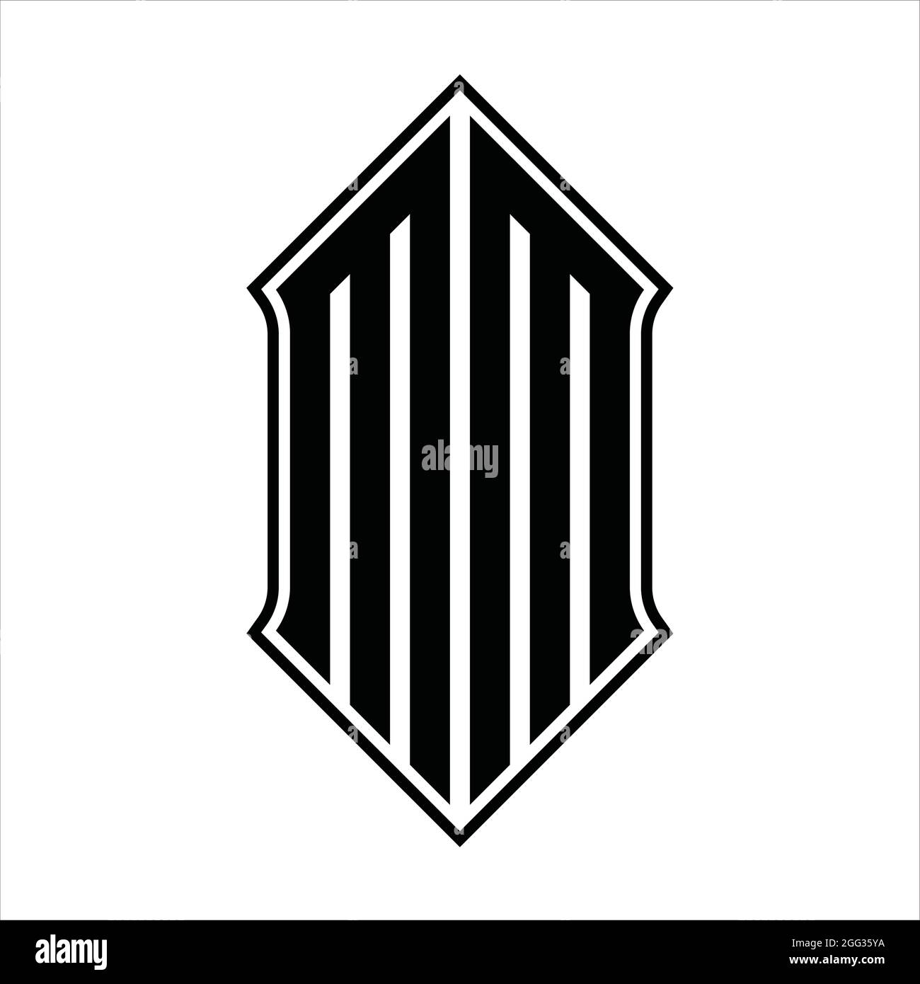 MM Logo monogram with shieldshape and black outline design template