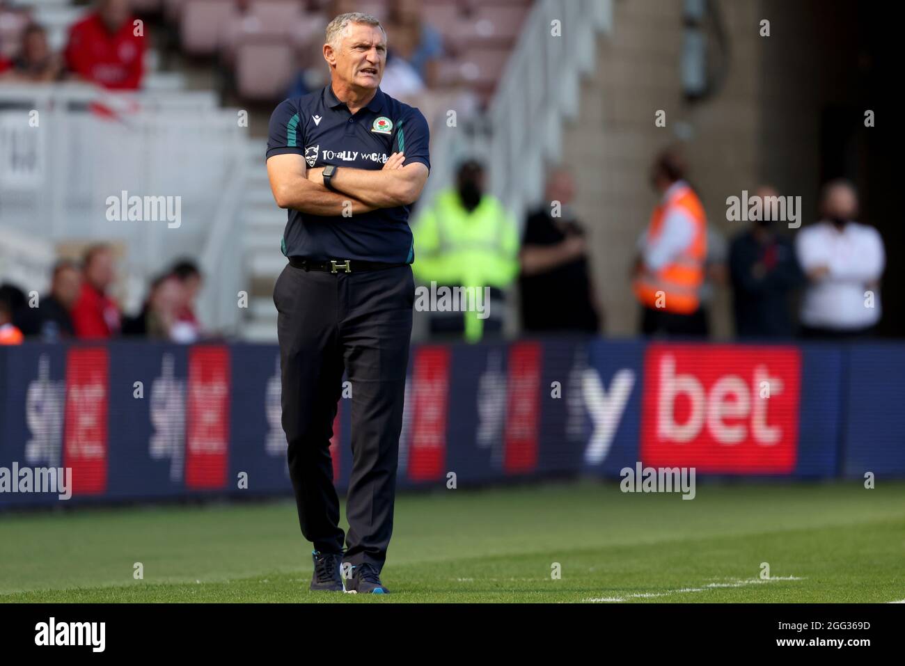 Blackburn Rovers manager Tony Mowbray during the Sky Bet Championship match at the Riverside Stadium, Middlesbrough. Picture date: Saturday August 28, 2021. Stock Photo