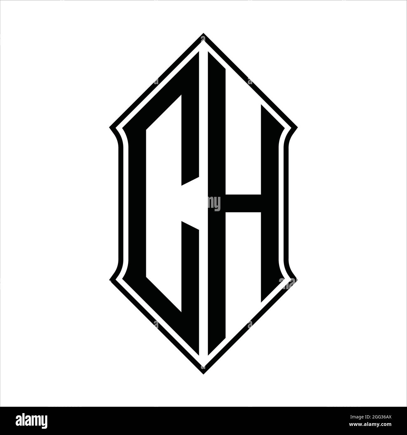 CH Logo monogram with shieldshape and black outline design template ...
