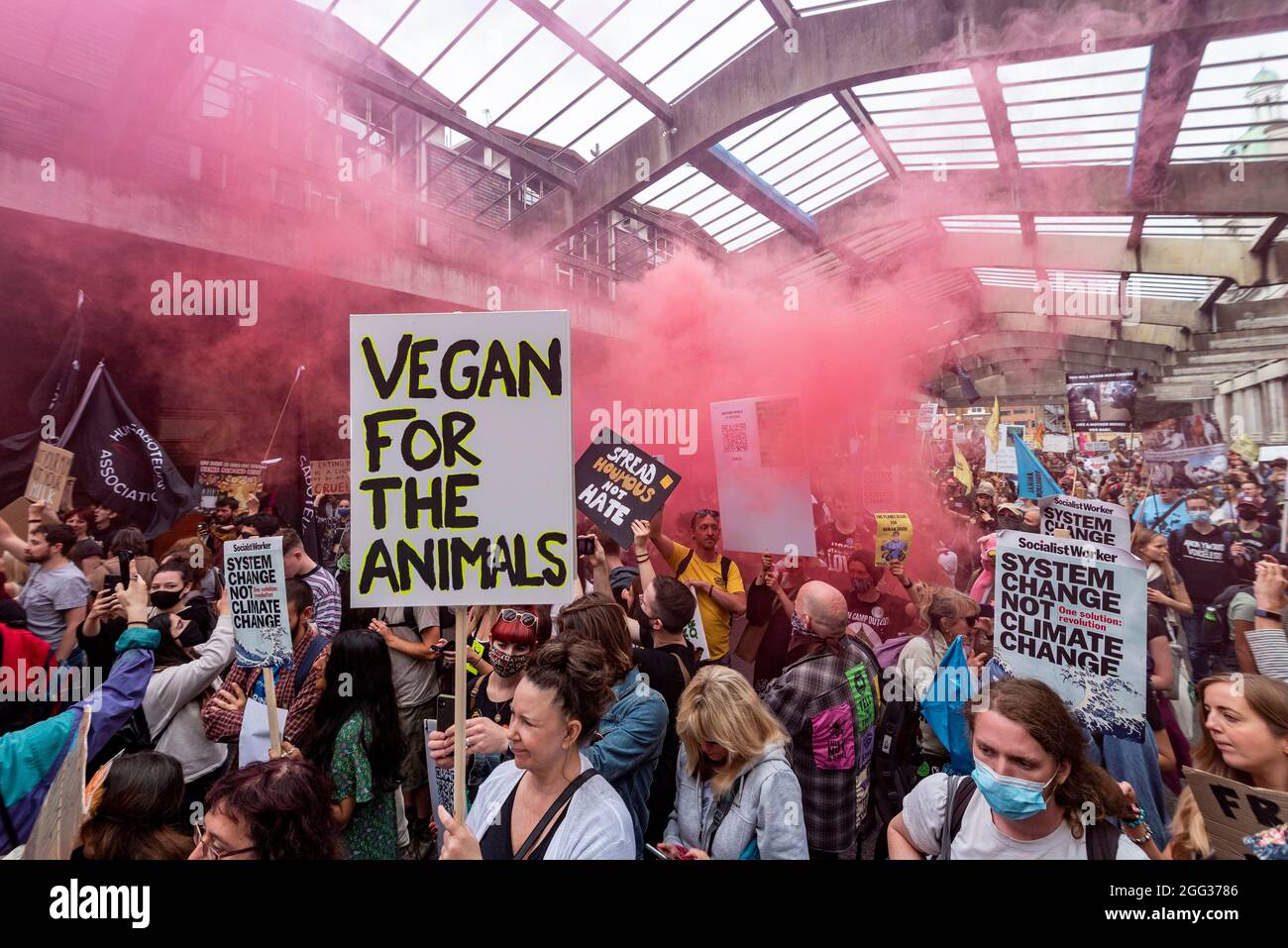 London, UK.  28 August 2021.  Climate activists from Extinction Rebellion begin an Animal Rights March at Smithfield Market.  The event is part of the two week ‘Impossible Rebellion’ protest to “target the root cause of the climate and ecological crisis”. Credit: Stephen Chung / Alamy Live News Stock Photo