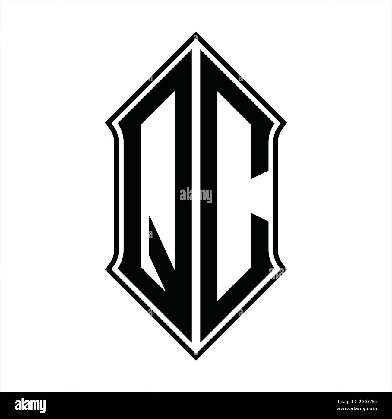 QC Logo monogram with shieldshape and black outline design template ...