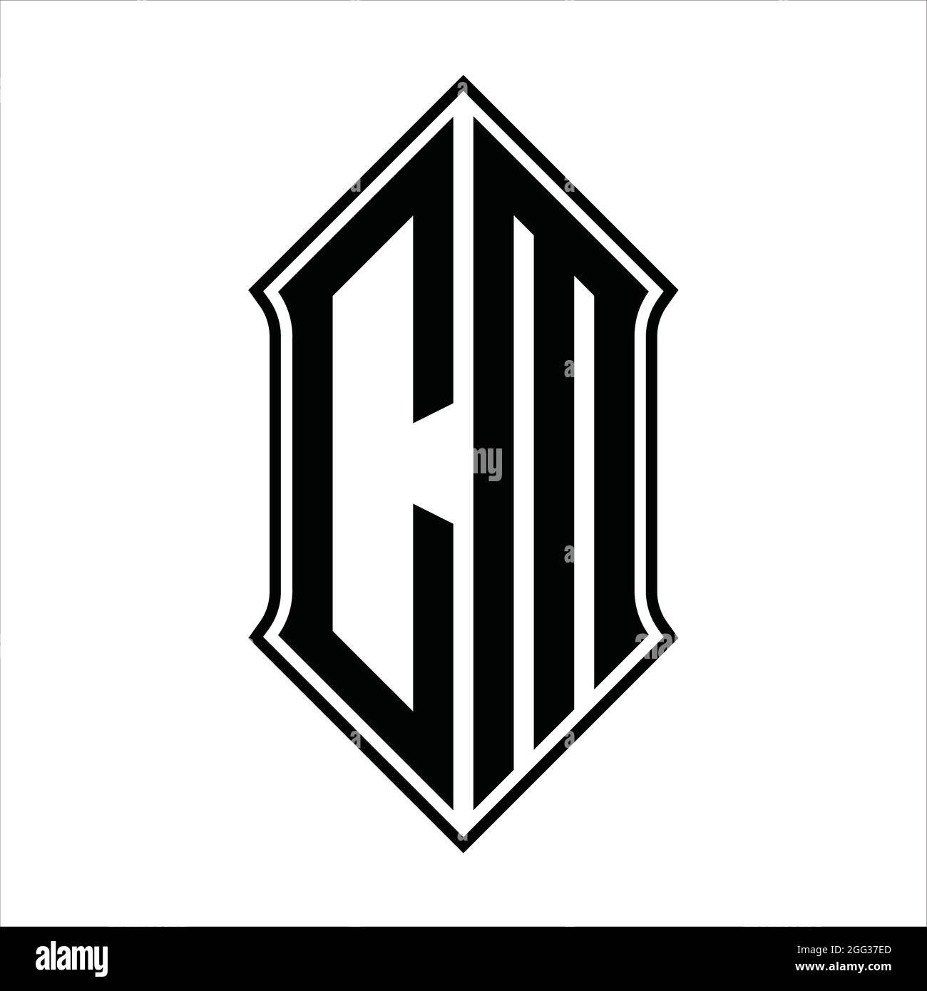 CM Logo monogram with shieldshape and black outline design template vector icon abstract Stock Vector