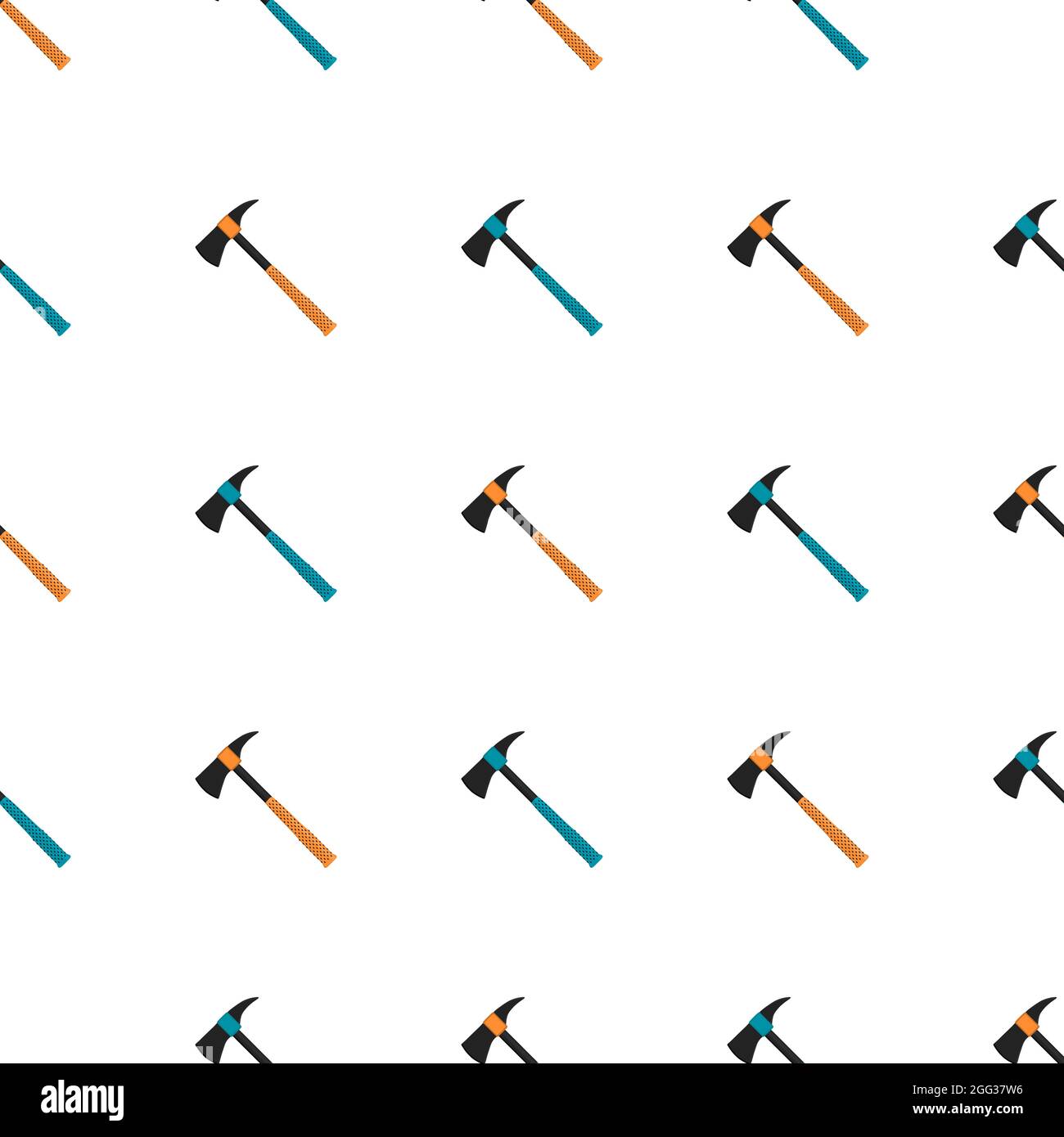 Illustration on theme pattern steel axes with wooden handle, metal ax for hunting. Big kit ax consisting of many identical axes on white background. F Stock Vector