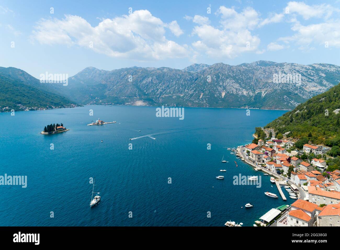 Aerial view of Old Perast in Kotor Bay, Montenegro Stock Photo