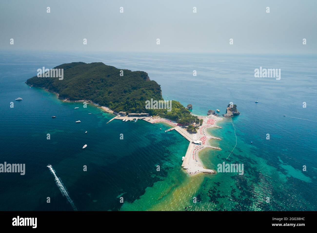 Aerial View of Saint Nicholas island in Montenegro. Stock Photo