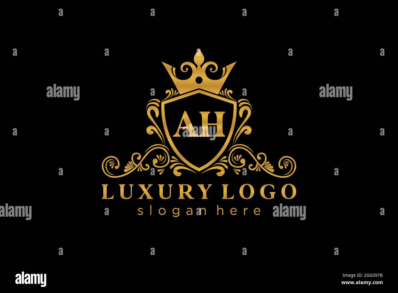 AH Letter Royal Luxury Logo template in vector art for Restaurant, Royalty, Boutique, Cafe, Hotel, Heraldic, Jewelry, Fashion and other vector illustr Stock Vector