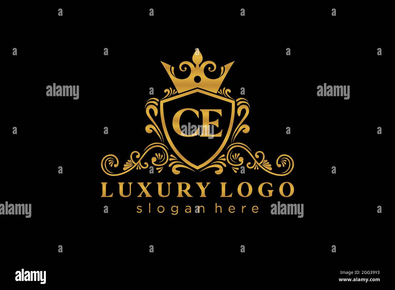 CE Letter Royal Luxury Logo template in vector art for Restaurant, Royalty, Boutique, Cafe, Hotel, Heraldic, Jewelry, Fashion and other vector illustr Stock Vector