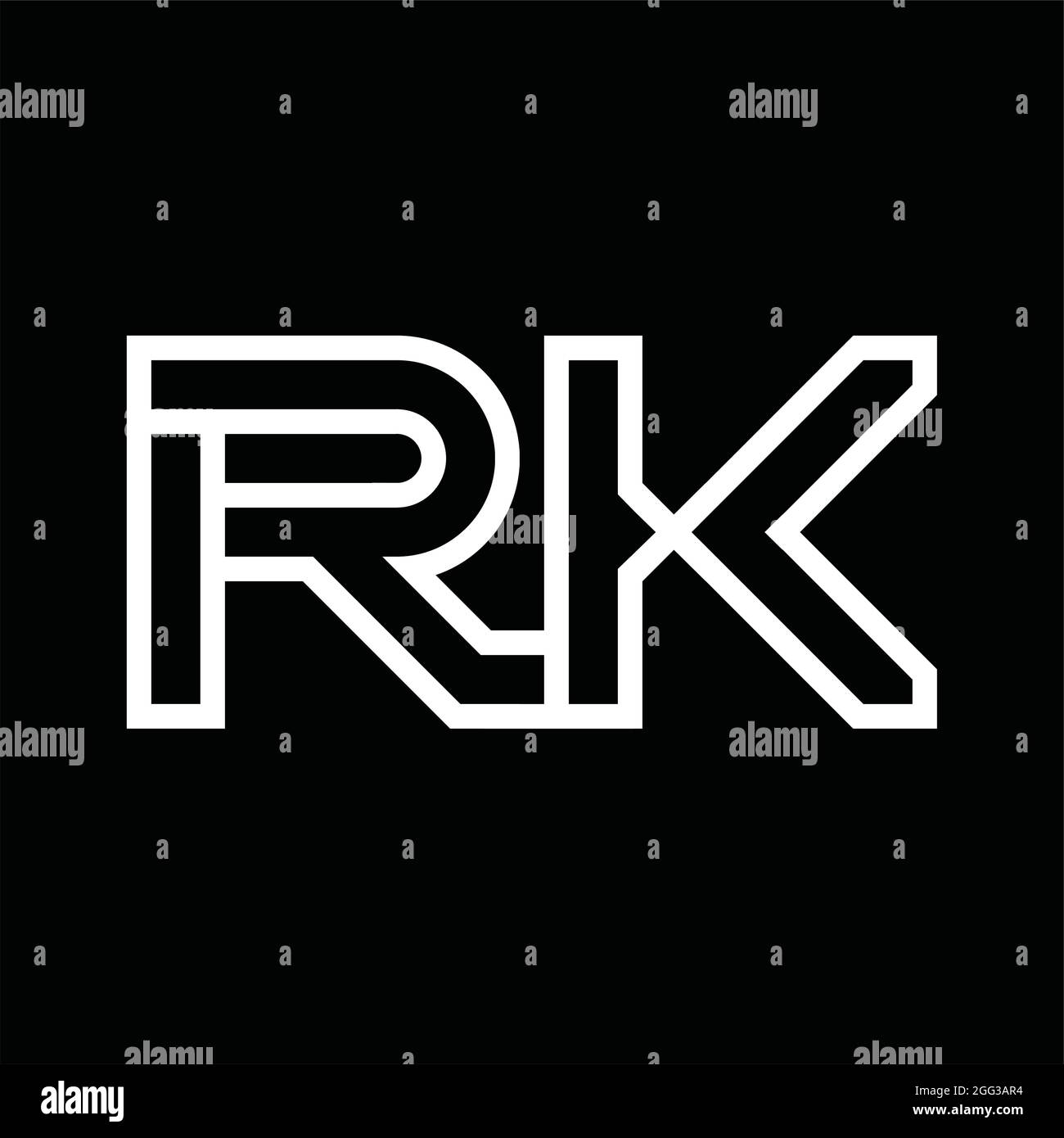 RK Logo monogram with line style negative space on blackground Stock Vector