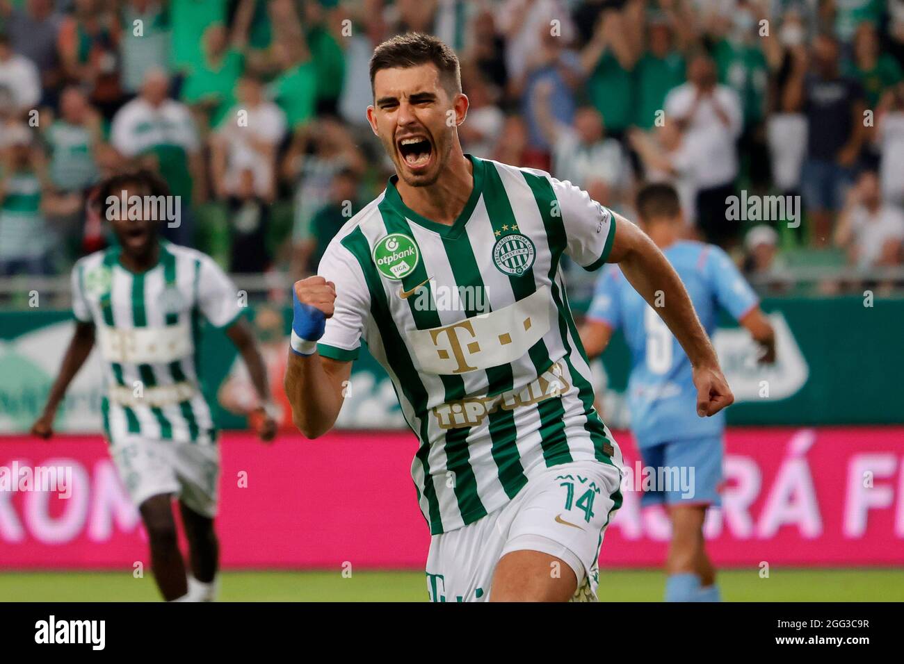 BUDAPEST, HUNGARY - AUGUST 4: Ihor Kharatin of Ferencvarosi TC celebrates  his goal during the UEFA Champions League Third Qualifying Round 1st Leg  match between Ferencvarosi TC and SK Slavia Praha at