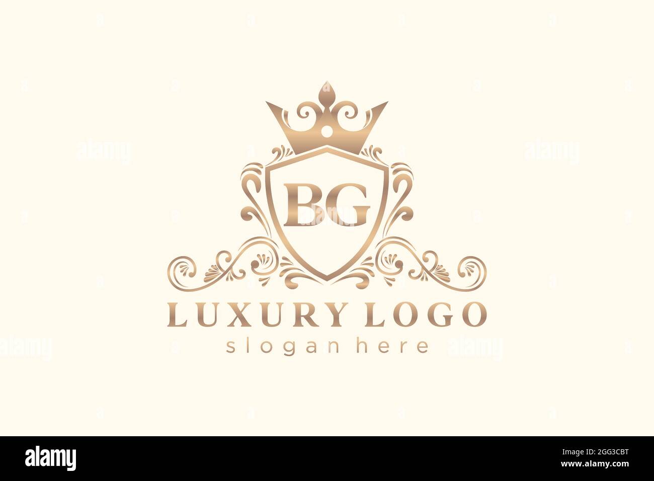 BG Letter Royal Luxury Logo template in vector art for Restaurant, Royalty, Boutique, Cafe, Hotel, Heraldic, Jewelry, Fashion and other vector illustr Stock Vector
