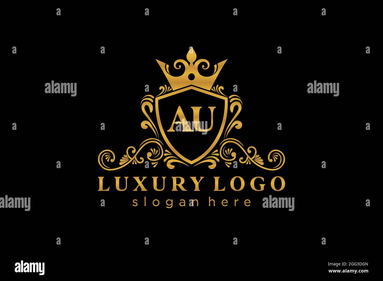 AU Letter Royal Luxury Logo template in vector art for Restaurant, Royalty, Boutique, Cafe, Hotel, Heraldic, Jewelry, Fashion and other vector illustr Stock Vector