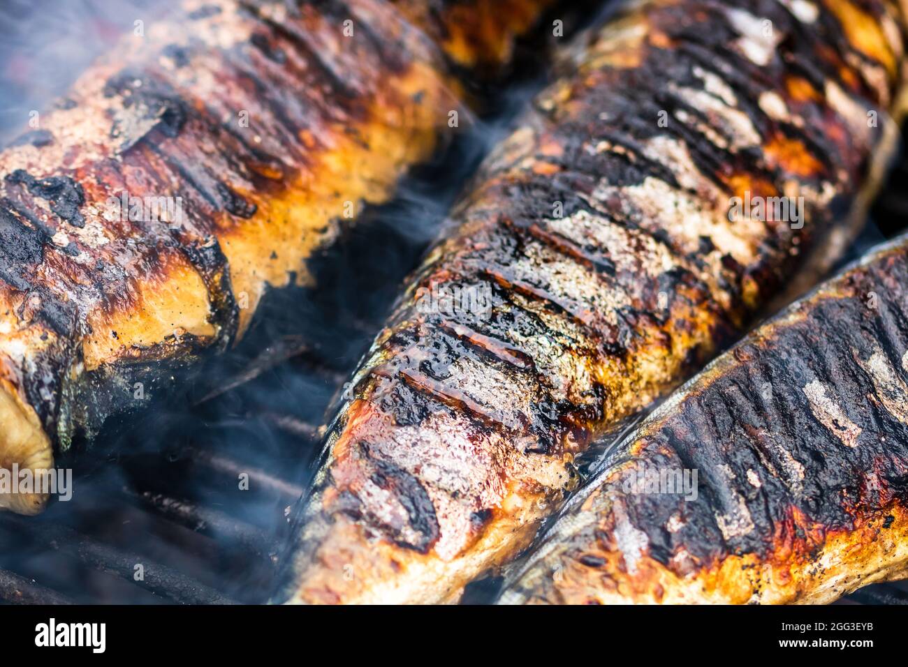 Grilled fish on charcoal grill. Fresh fish barbecue Stock Photo Alamy