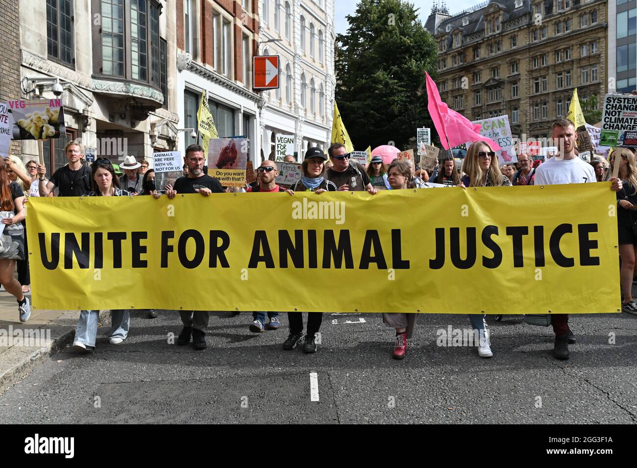 London, UK. 28 August 2021. Animal Rebellion and Extinction Rebellion ...