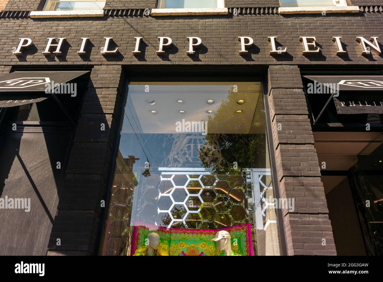 Amsterdam, Holland, Detail, Store Front, Luxury Clothing Shop, "Philip Plein" Sign Stock Photo